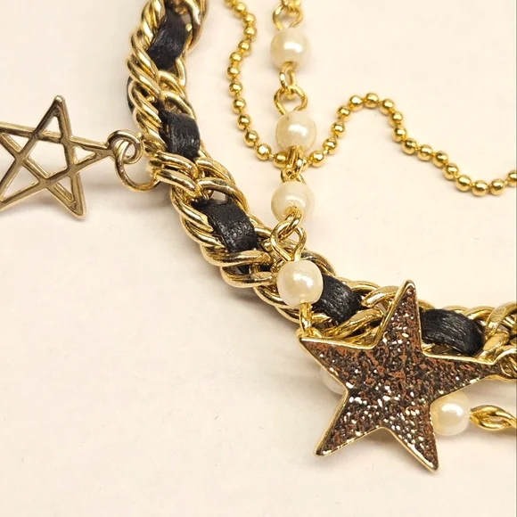 Goldtone Triple Strand Star Charm Bracelet - Picture 6 of 7